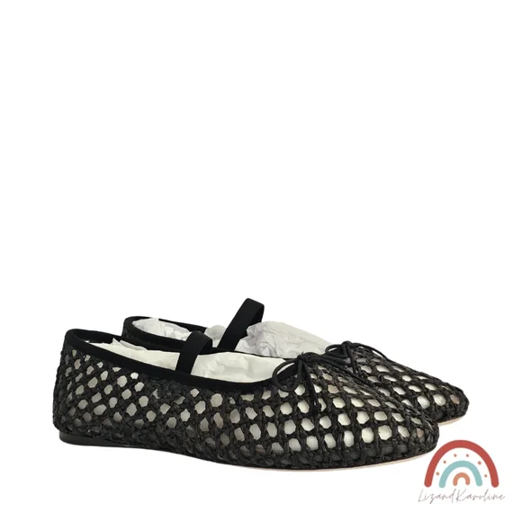 New! Loeffler Randall Leonie Black Crochet Woven Raffia Leather Ballet Flat - Picture 4 of 16